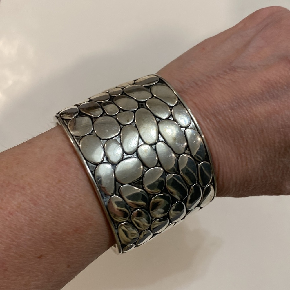 Silver Textured Cuff Bracelet Wide by St. Thomas